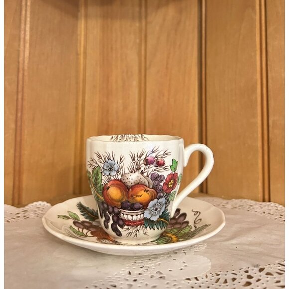 Vintage Copeland Spode Demitasse Cup & Saucer Reynolds Fruits Floral - Picture 1 of 7
